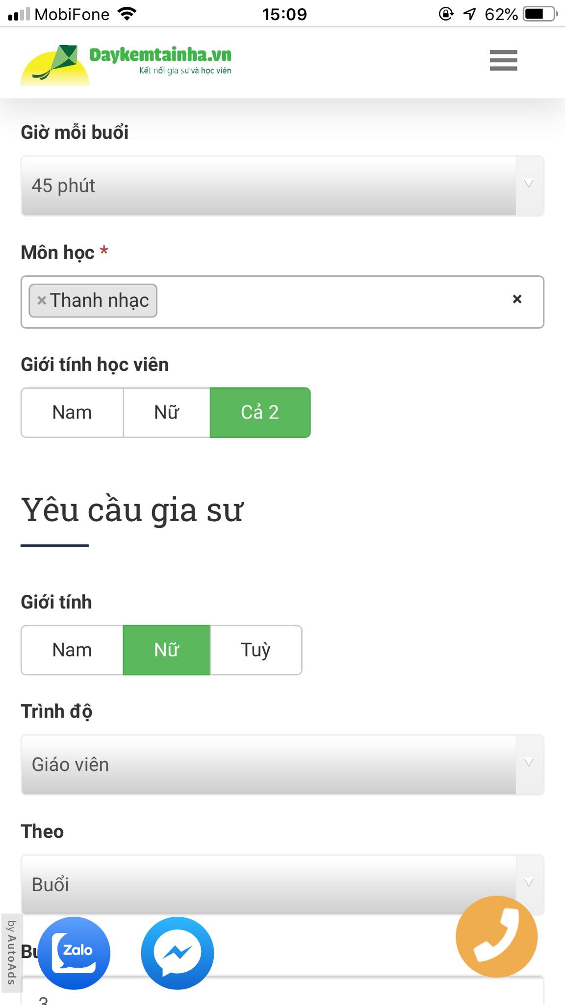 Học phí Thanh nhạc